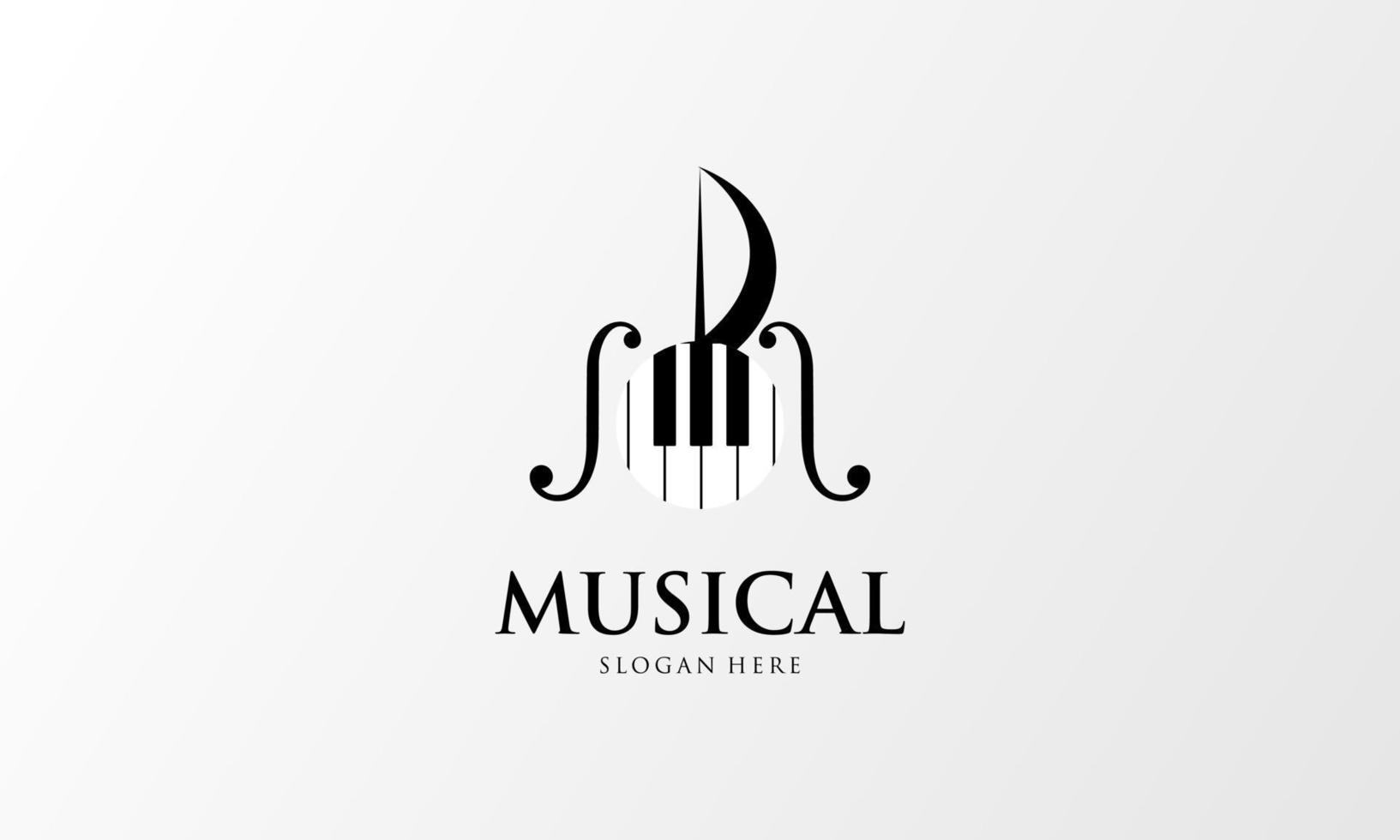 printviolin, piano nyckel, musikalisk instrument logotyp design vektor