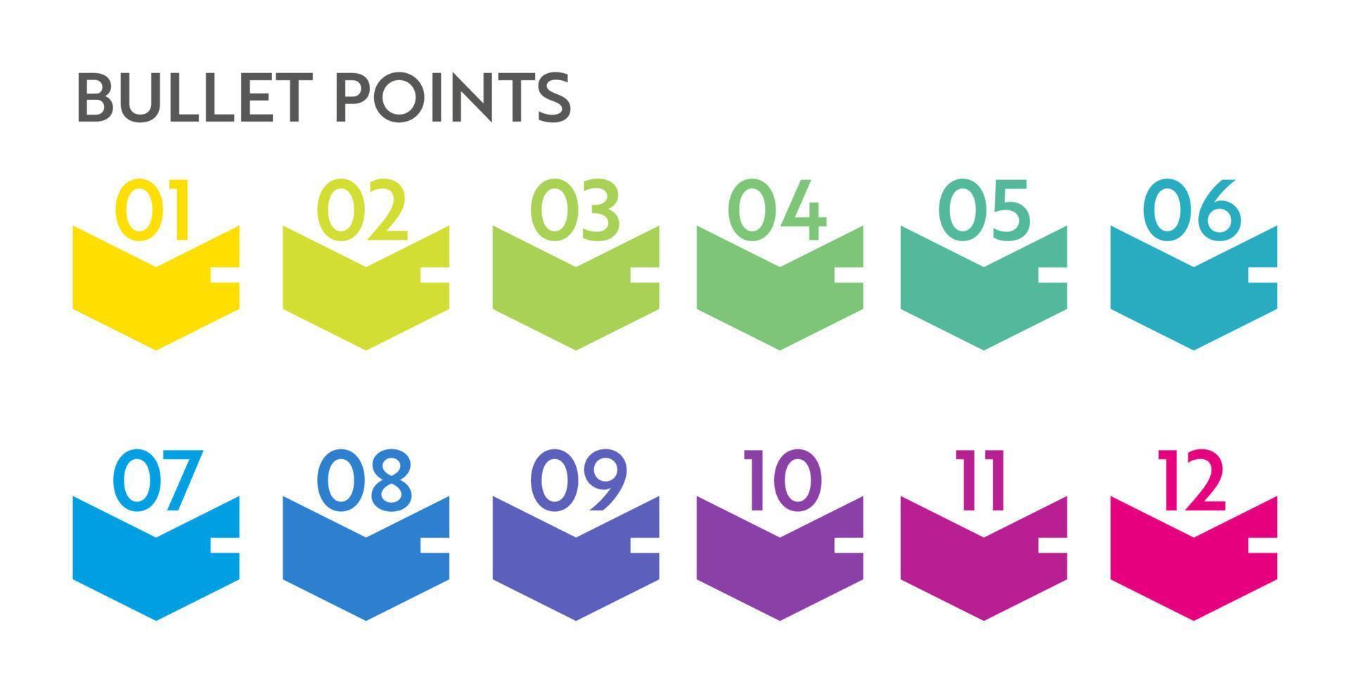 kula poäng tal. färgrik lista markörer från 1 till 12. vektor design element uppsättning för modern infographic