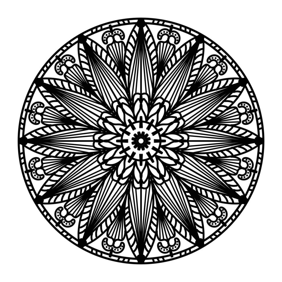 Schwarzes Mandala, dekorativer Luxus-Mandala-Designhintergrund, Mandala-Design, Mandala-Muster-Malbuchkunst-Tapetendesign, Fliesenmuster, Grußkarte, Schwarz-Weiß-Mandala vektor