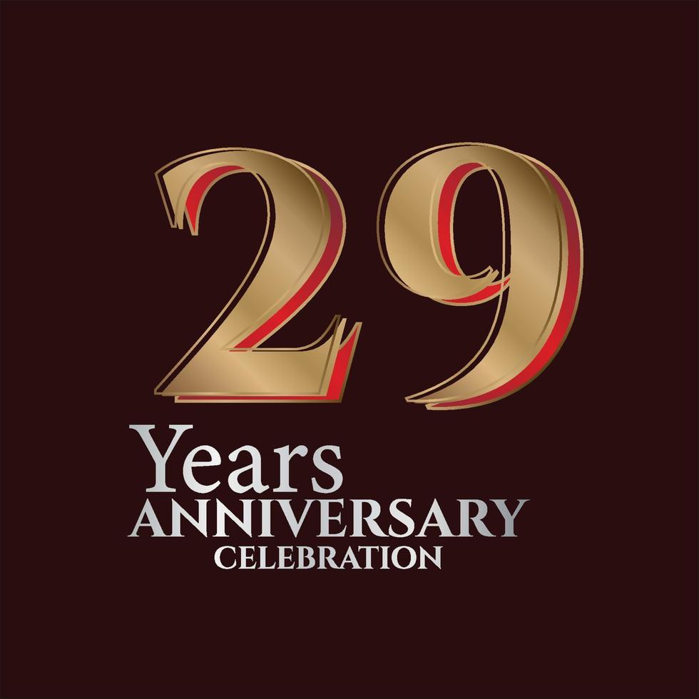 29: e år årsdag logotyp guld och röd Färg isolerat på elegant bakgrund, vektor design för hälsning kort och inbjudan kort