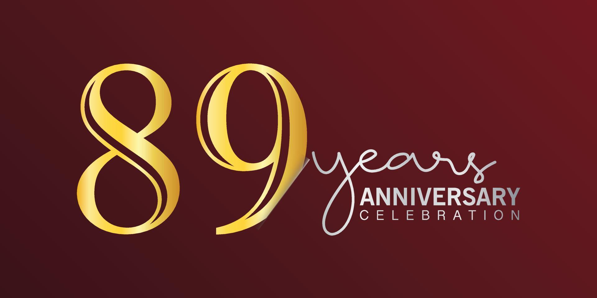 89-jähriges Jubiläum Logo Nummer Goldfarbe mit rotem Hintergrund. vektorjubiläum für feier, einladungskarte und grußkarte vektor