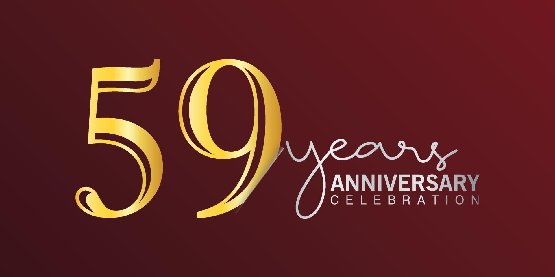 59-jähriges Jubiläum Logo Nummer Goldfarbe mit rotem Hintergrund. vektorjubiläum für feier, einladungskarte und grußkarte vektor