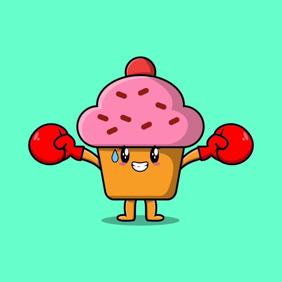 Cupcake Cartoon beim Sport mit Boxhandschuhen vektor