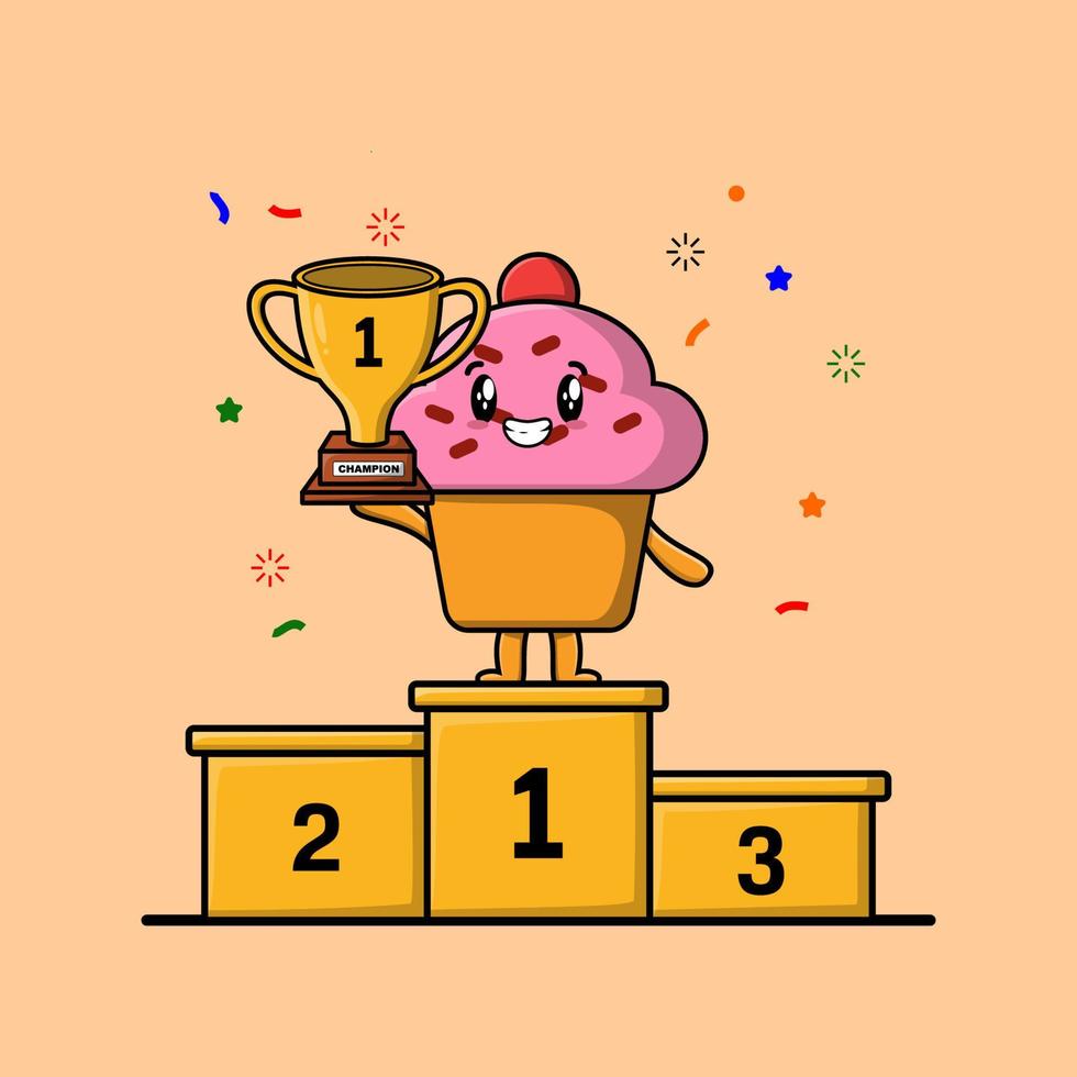 süßer Cartoon-Cupcake-Charakter als erster Gewinner vektor
