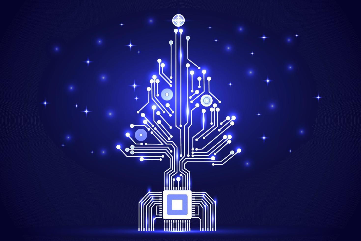 jul träd från digital elektronisk krets. abstrakt grön belysning moderkort mikrochip. vektor illustration