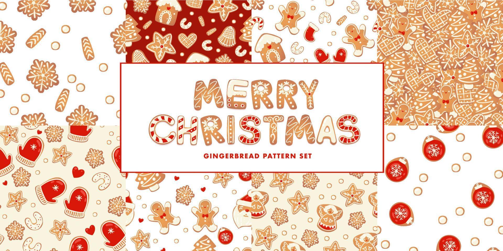 Weihnachtslebkuchen-Vektormuster eingestellt. Winterfiguren im Cartoon-Stil. Feiertagsdesignhintergrund. neujahr im skandinavischen stil. vektor