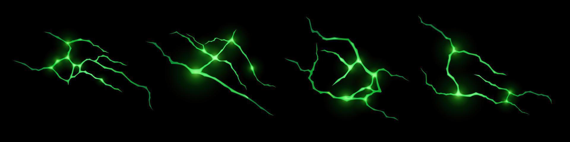 grön blixtar realistisk uppsättning isolerat på svart vektor