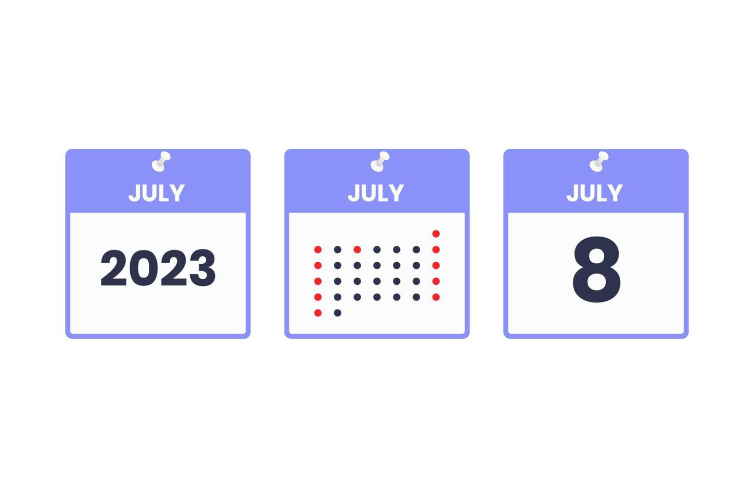 juli 8 kalender design ikon. 2023 kalender schema, utnämning, Viktig datum begrepp vektor