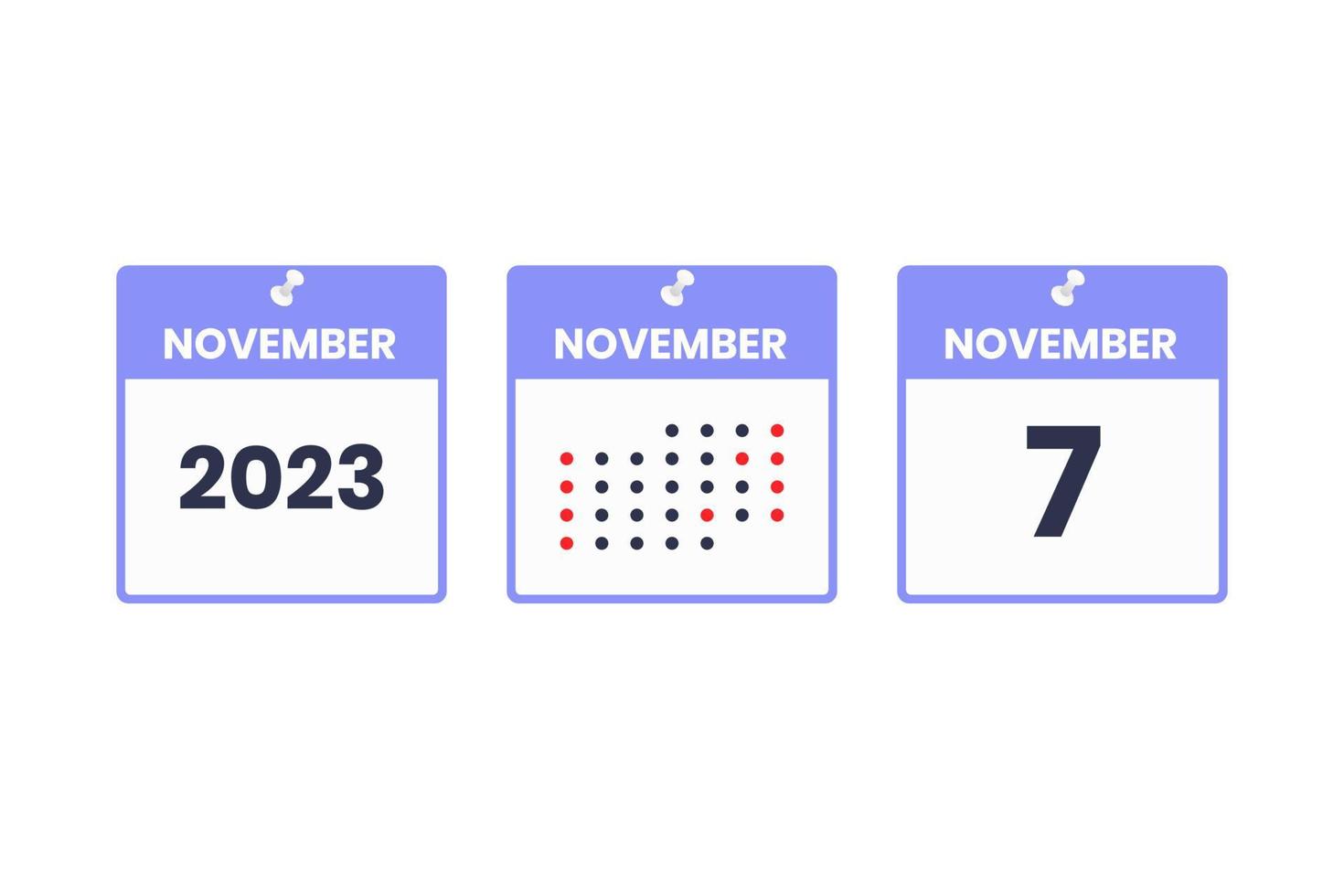 november 7 kalender design ikon. 2023 kalender schema, utnämning, Viktig datum begrepp vektor