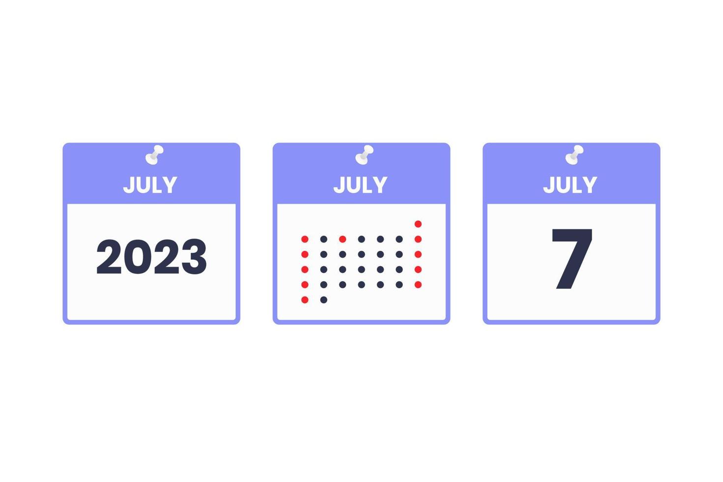 7. Juli Kalender-Design-Ikone. Kalenderplan 2023, Termin, wichtiges Datumskonzept vektor