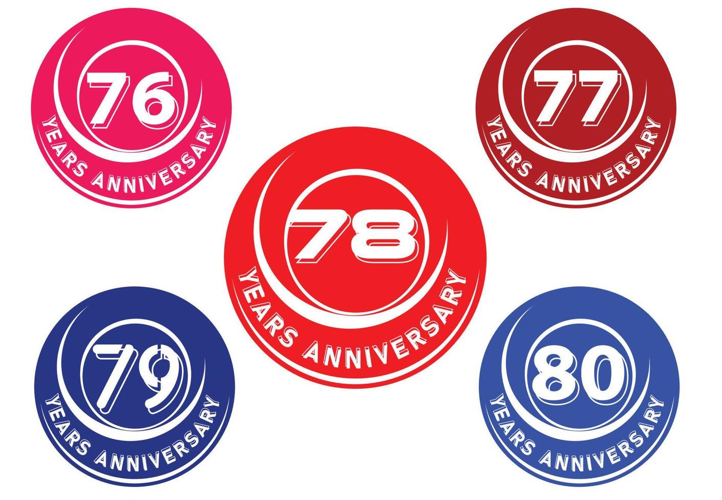 76 bis 80 Jahre Jubiläumslogo und Aufkleberdesign vektor