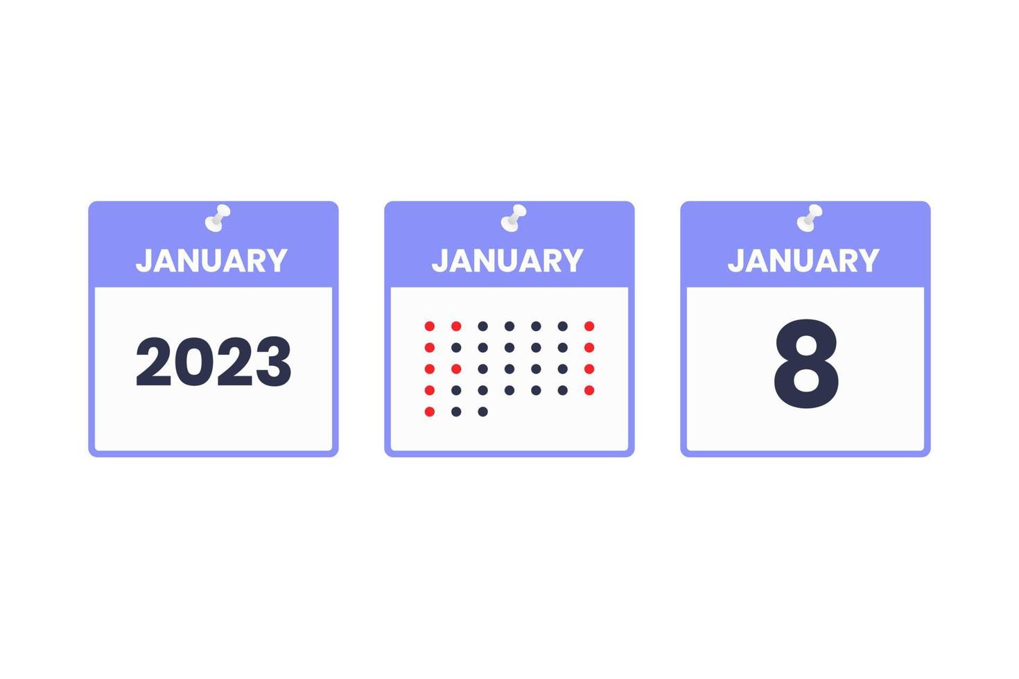 januari 8 kalender design ikon. 2023 kalender schema, utnämning, Viktig datum begrepp vektor