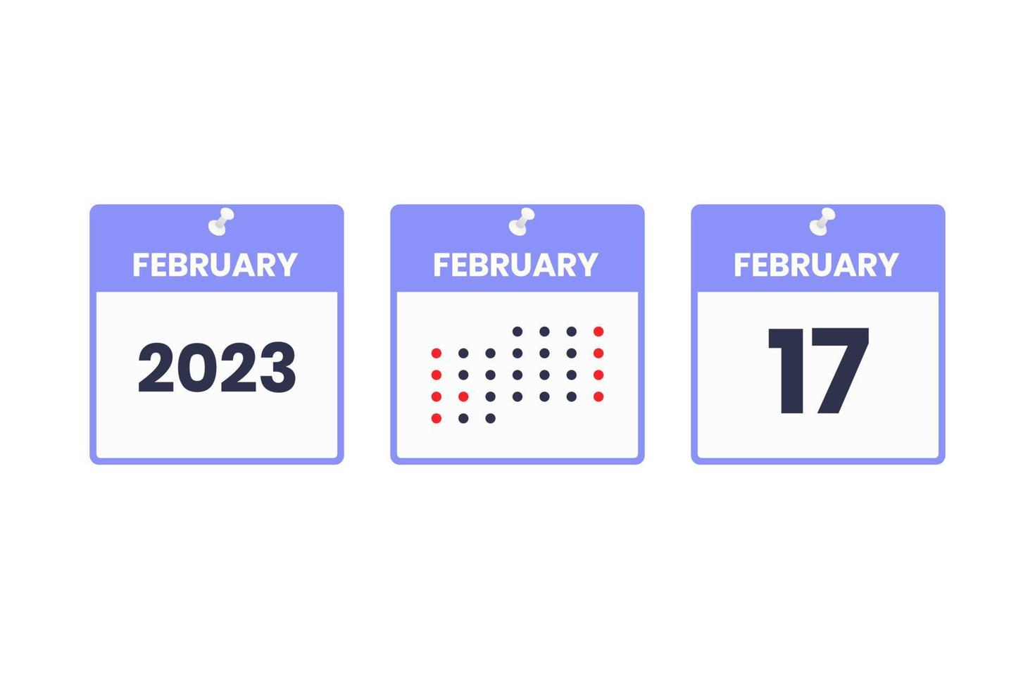 17. Februar Kalender-Design-Ikone. Kalenderplan 2023, Termin, wichtiges Datumskonzept vektor