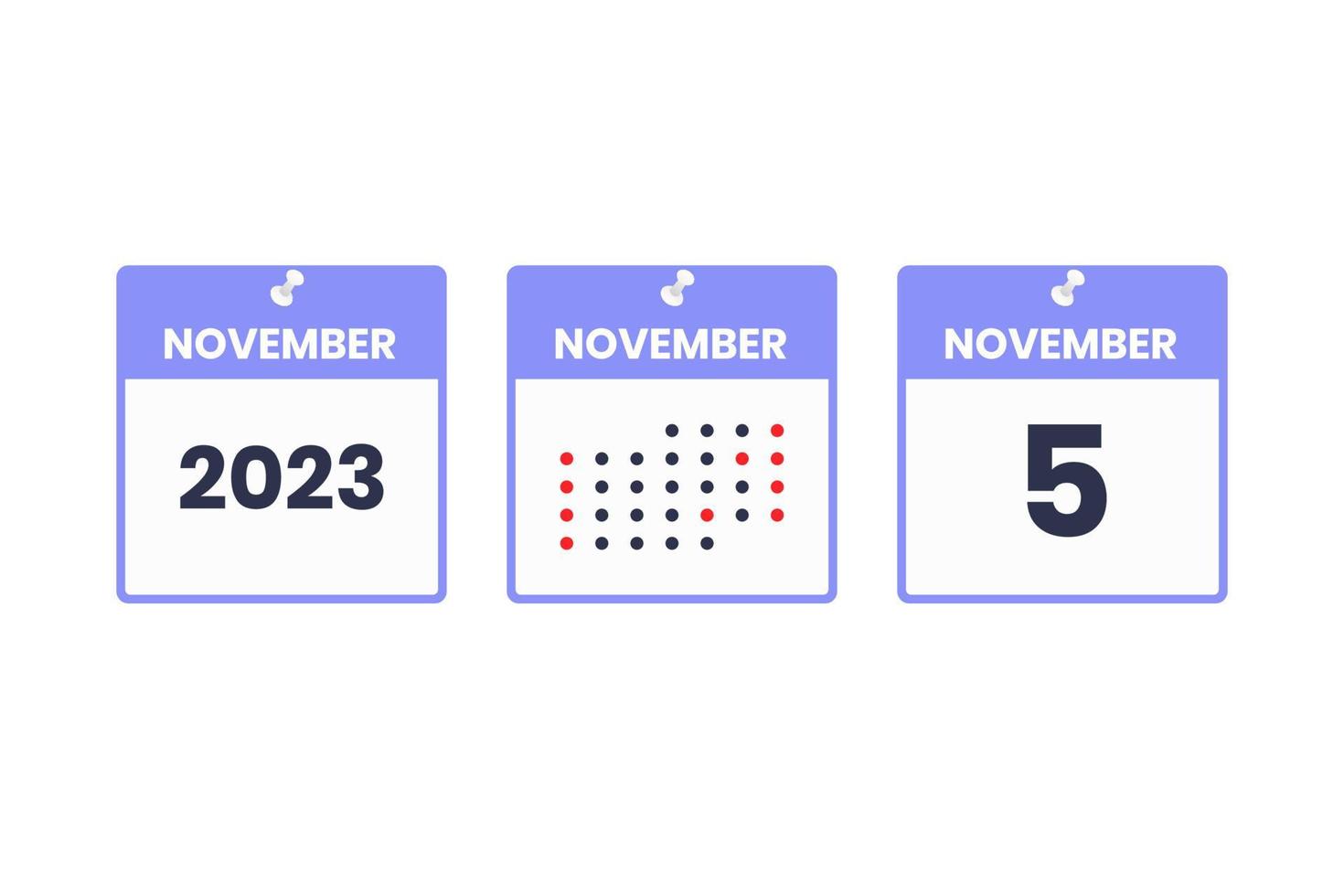 november 5 kalender design ikon. 2023 kalender schema, utnämning, Viktig datum begrepp vektor