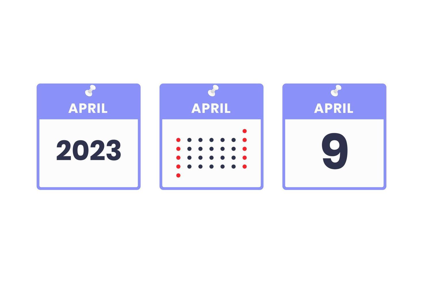 9. April Kalender-Design-Ikone. Kalenderplan 2023, Termin, wichtiges Datumskonzept vektor