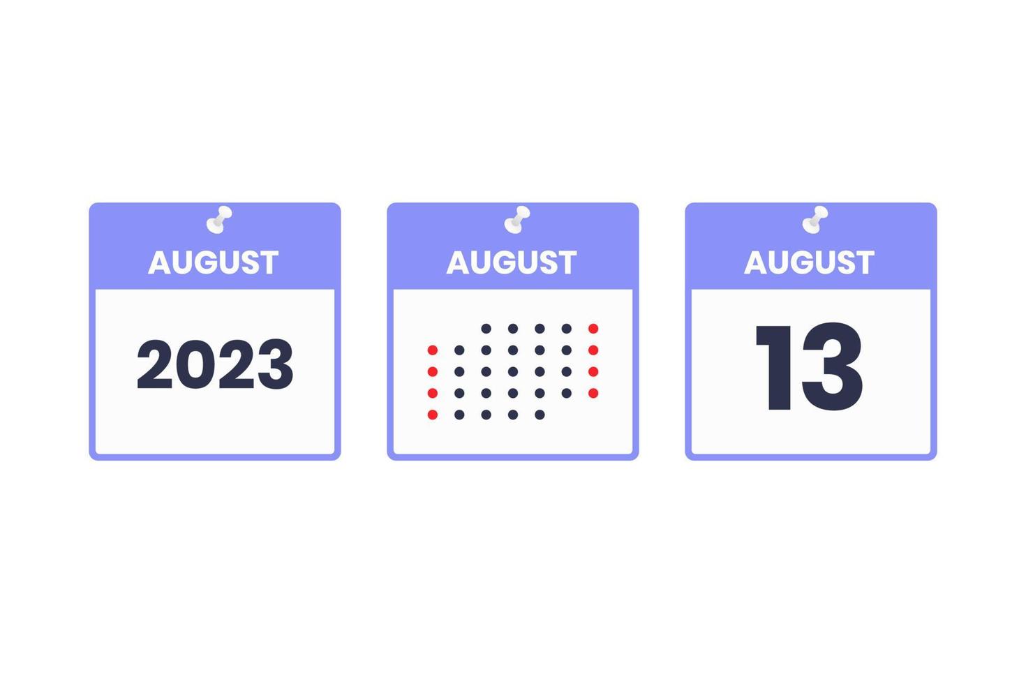 13. August Kalender-Design-Ikone. Kalenderplan 2023, Termin, wichtiges Datumskonzept vektor