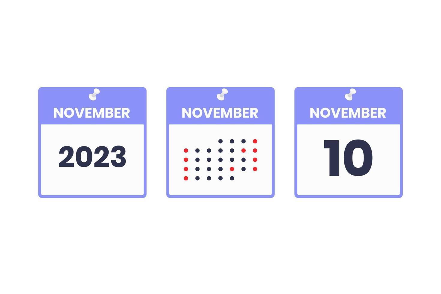 november 10 kalender design ikon. 2023 kalender schema, utnämning, Viktig datum begrepp vektor