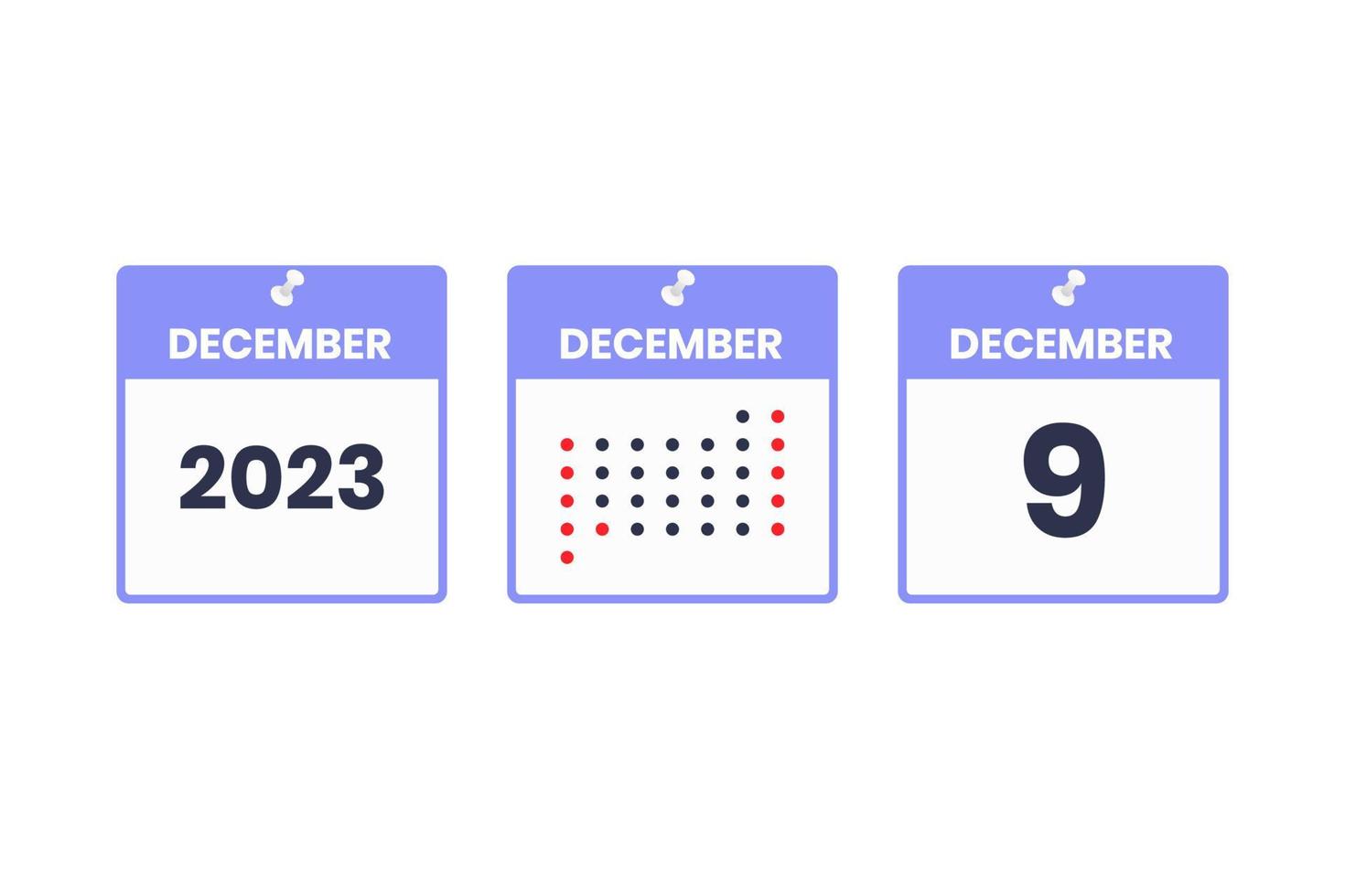 9. dezember kalender-design-ikone. Kalenderplan 2023, Termin, wichtiges Datumskonzept vektor