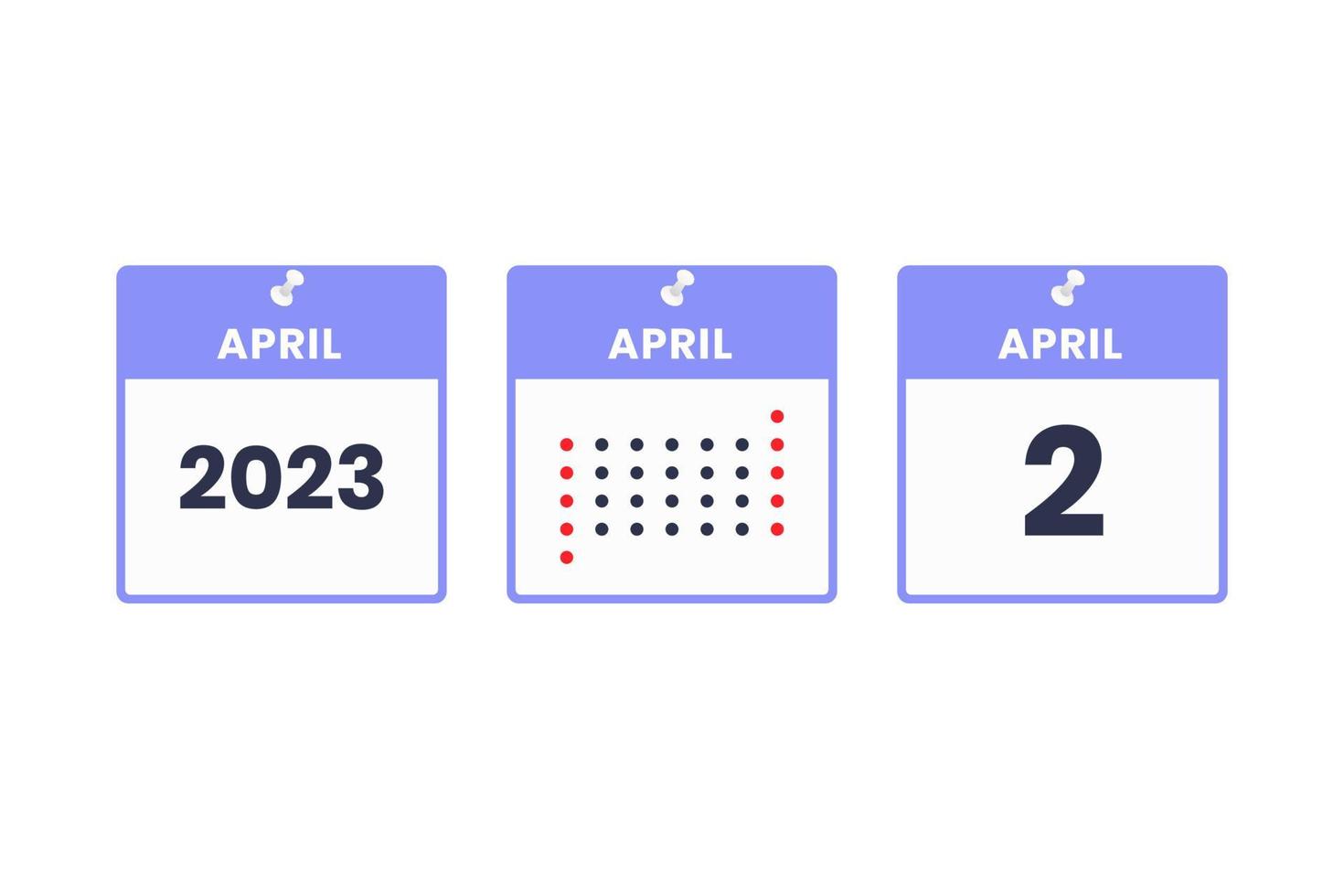 april 2 kalender design ikon. 2023 kalender schema, utnämning, Viktig datum begrepp vektor
