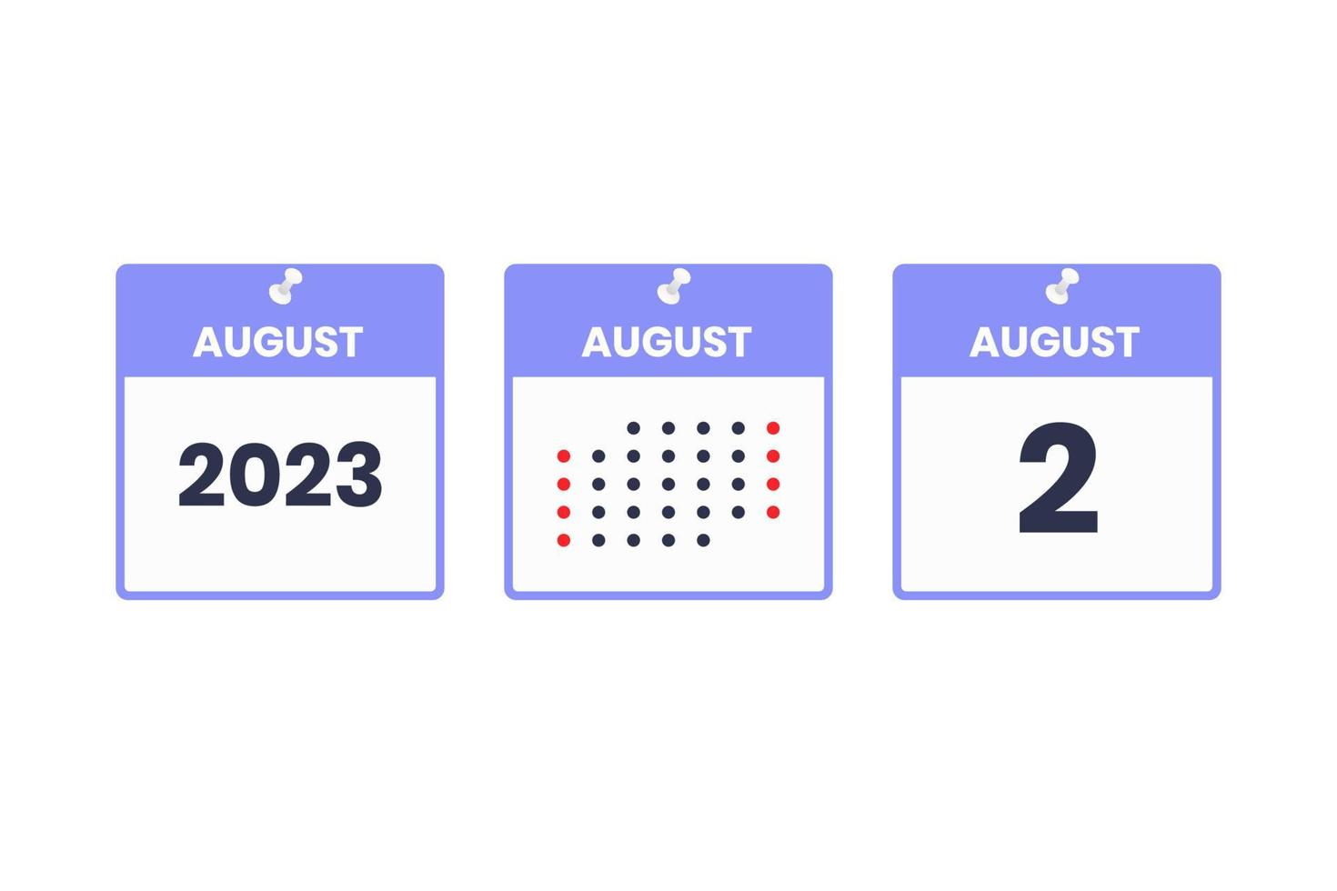 augusti 2 kalender design ikon. 2023 kalender schema, utnämning, Viktig datum begrepp vektor