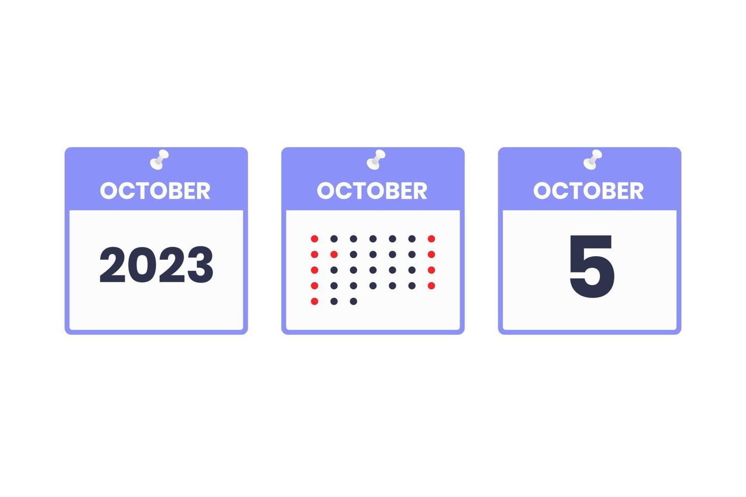 oktober 5 kalender design ikon. 2023 kalender schema, utnämning, Viktig datum begrepp vektor