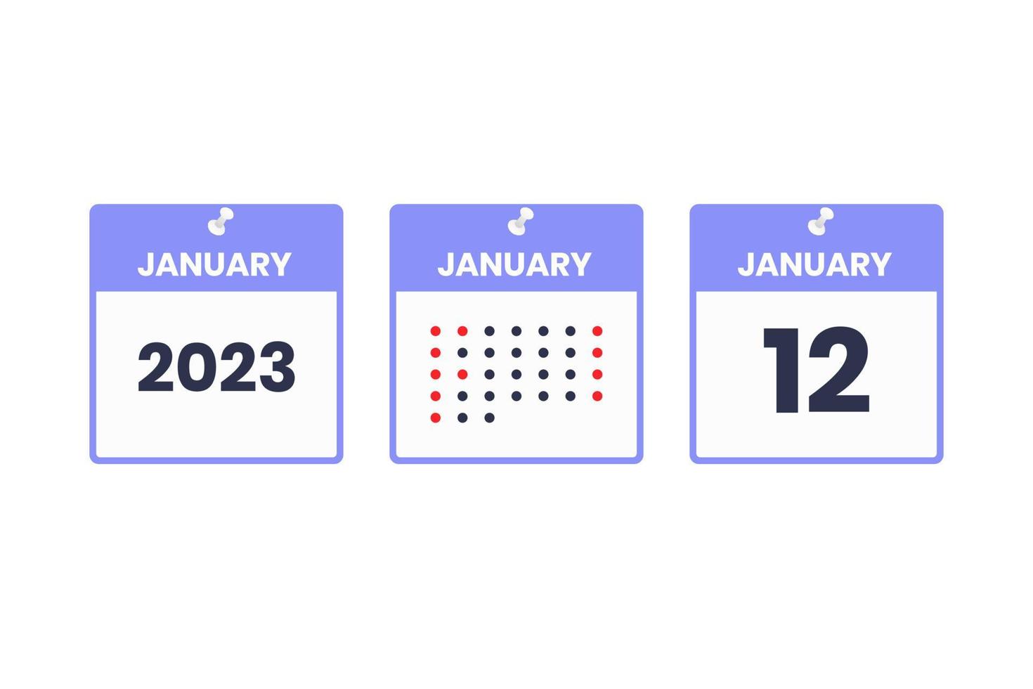12. Januar Kalender-Design-Ikone. Kalenderplan 2023, Termin, wichtiges Datumskonzept vektor