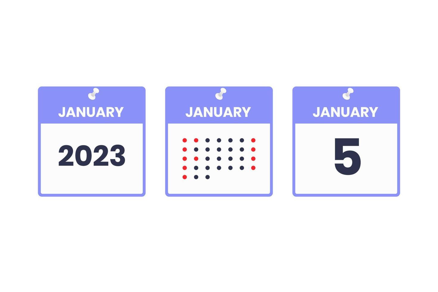 5. Januar Kalender-Design-Ikone. Kalenderplan 2023, Termin, wichtiges Datumskonzept vektor