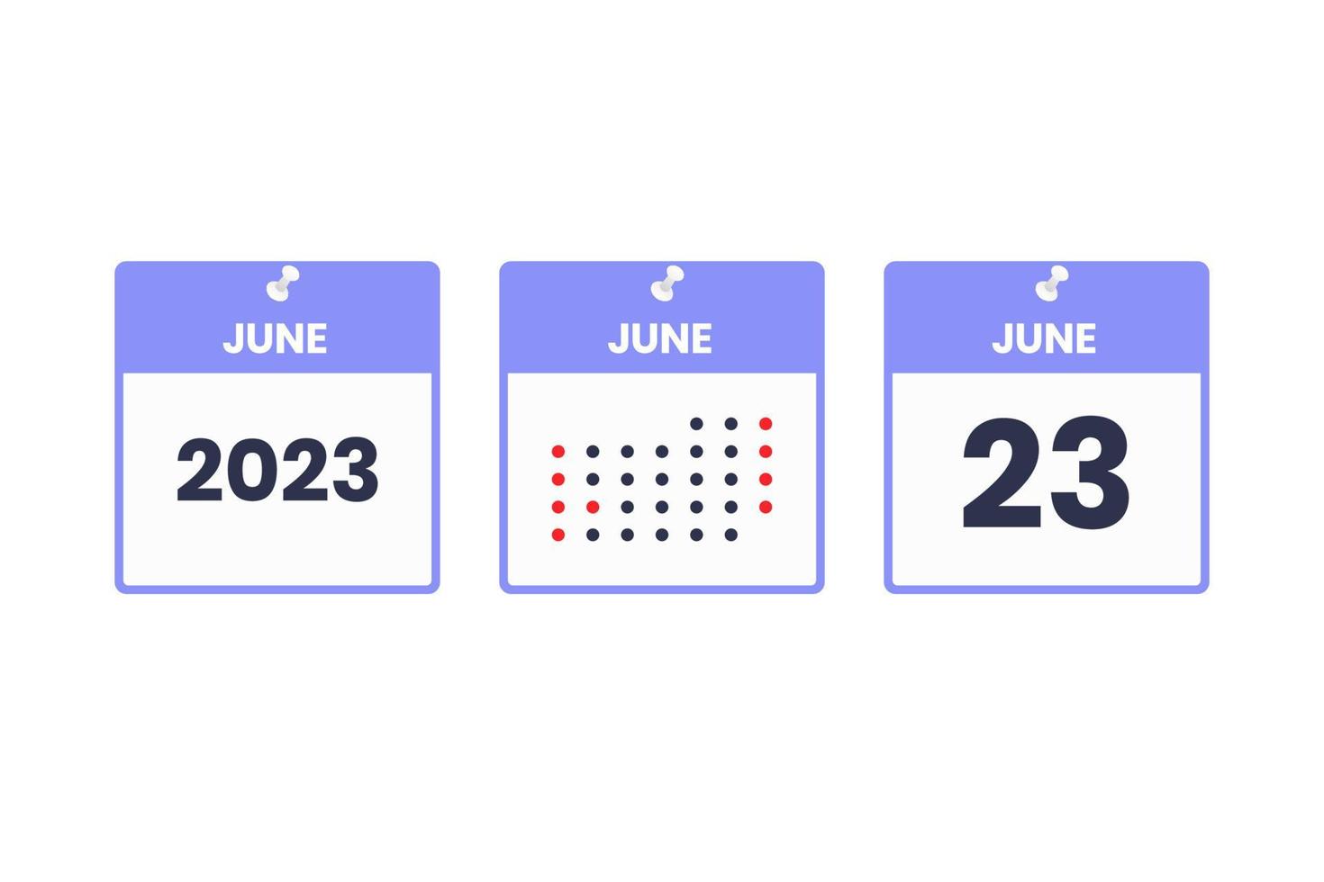 23. Juni Kalender-Design-Ikone. Kalenderplan 2023, Termin, wichtiges Datumskonzept vektor