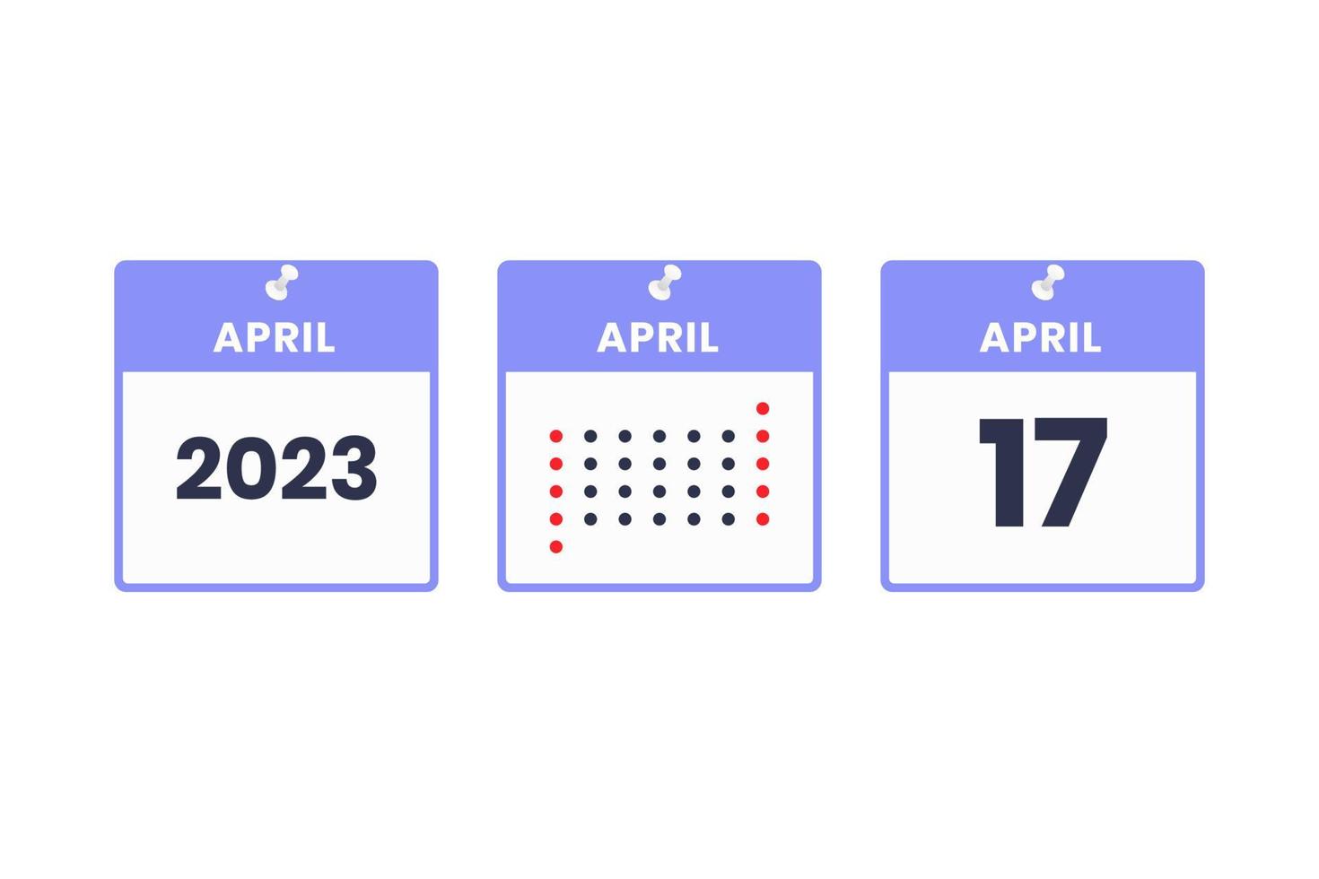april 17 kalender design ikon. 2023 kalender schema, utnämning, Viktig datum begrepp vektor