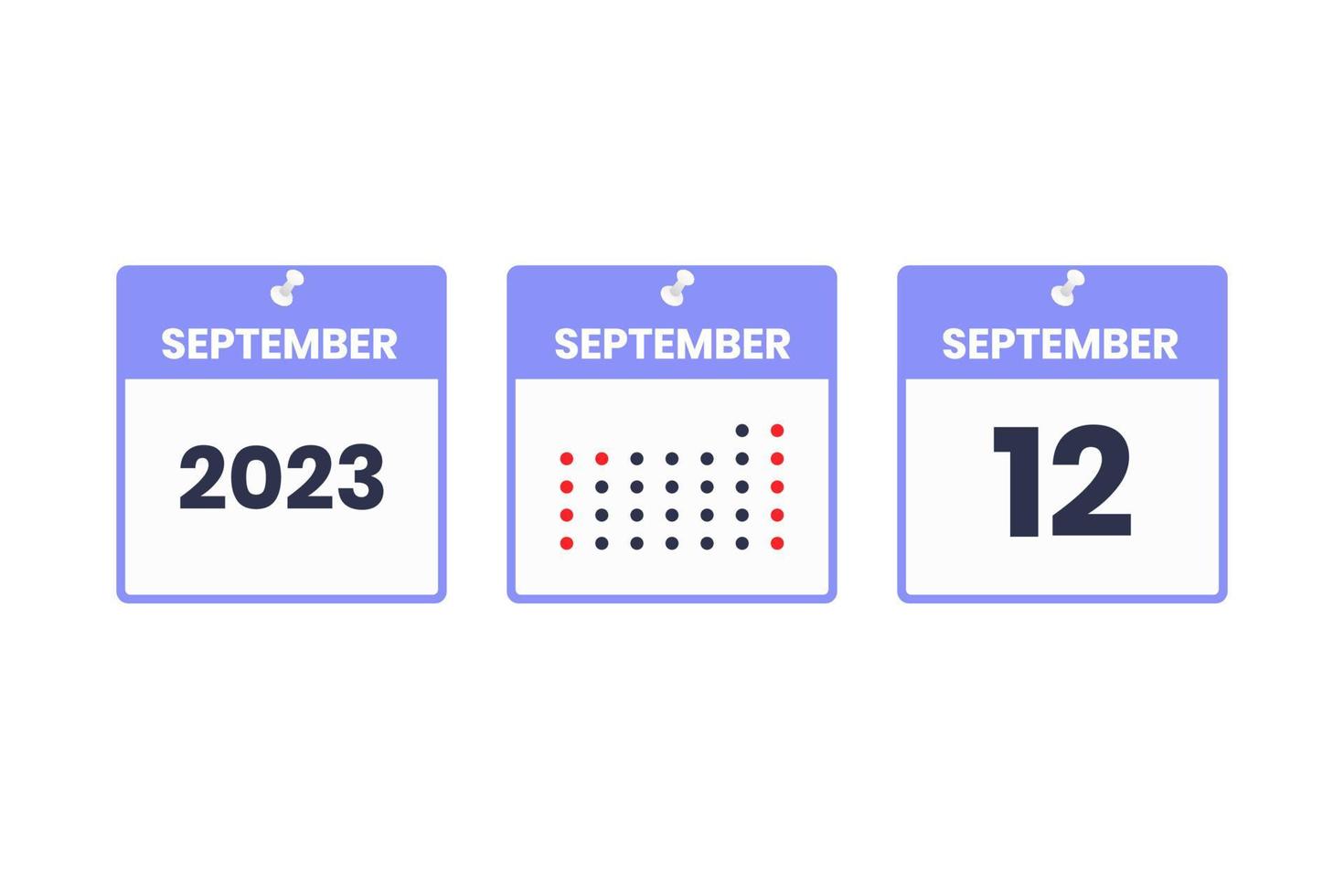 september 12 kalender design ikon. 2023 kalender schema, utnämning, Viktig datum begrepp vektor