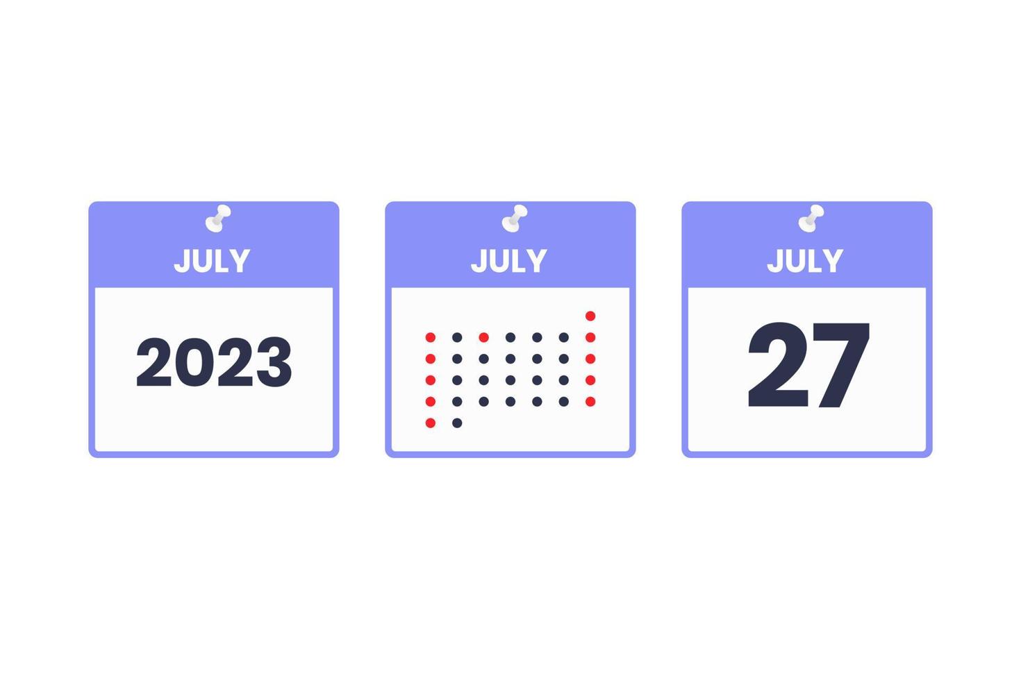 27. Juli Kalender-Design-Ikone. Kalenderplan 2023, Termin, wichtiges Datumskonzept vektor