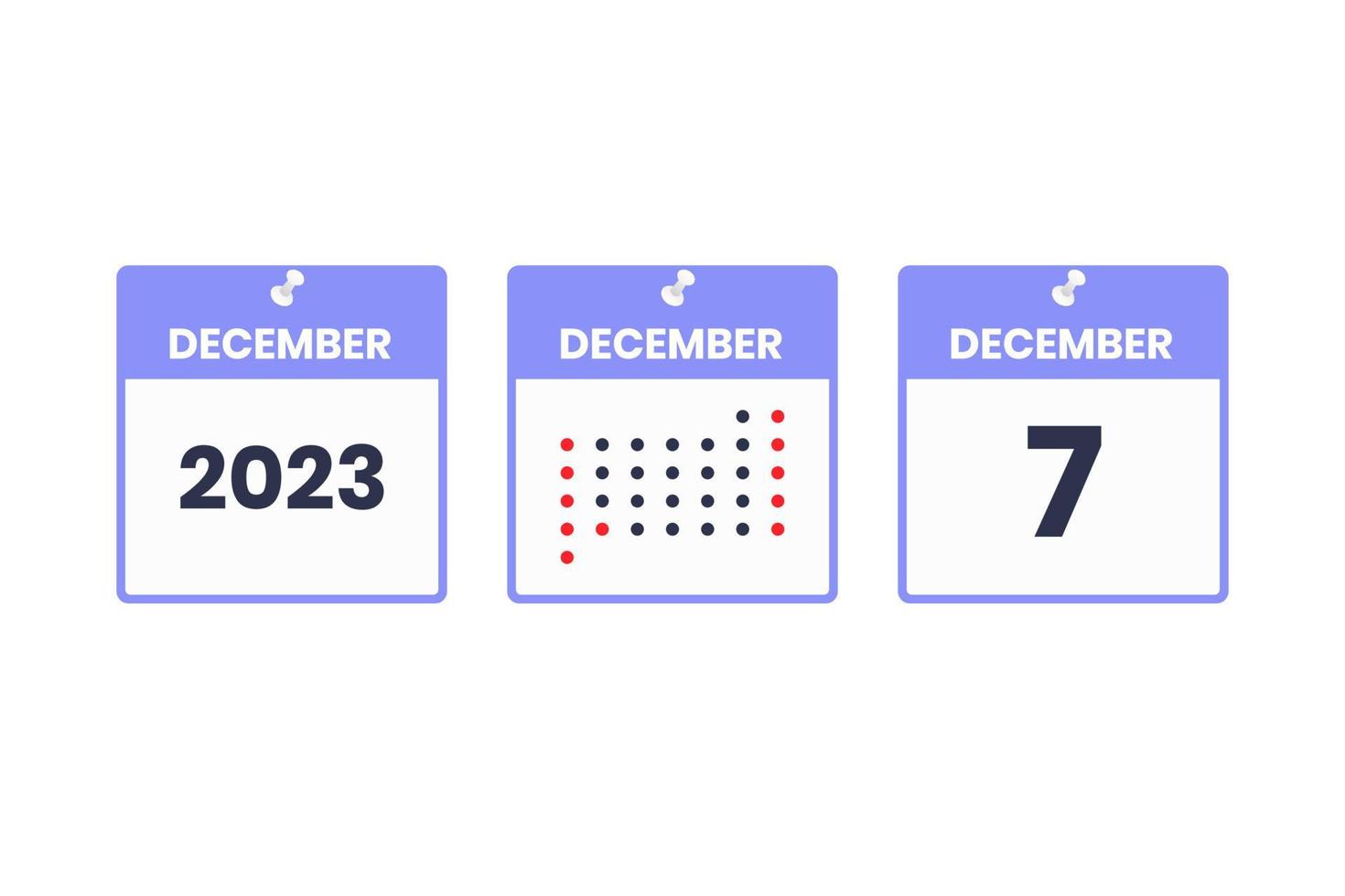 7. dezember kalender-design-ikone. Kalenderplan 2023, Termin, wichtiges Datumskonzept vektor