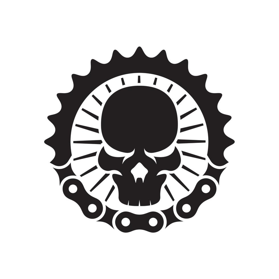 Vektorvorlage für Totenkopfketten. Zahnrad- und Kettensymbol für Motorradclubs oder -gemeinschaften vektor