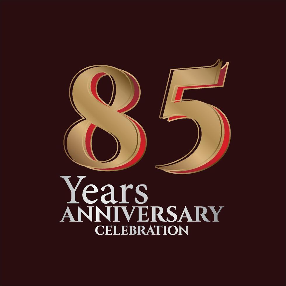 85:e år årsdag logotyp guld och röd Färg isolerat på elegant bakgrund, vektor design för hälsning kort och inbjudan kort