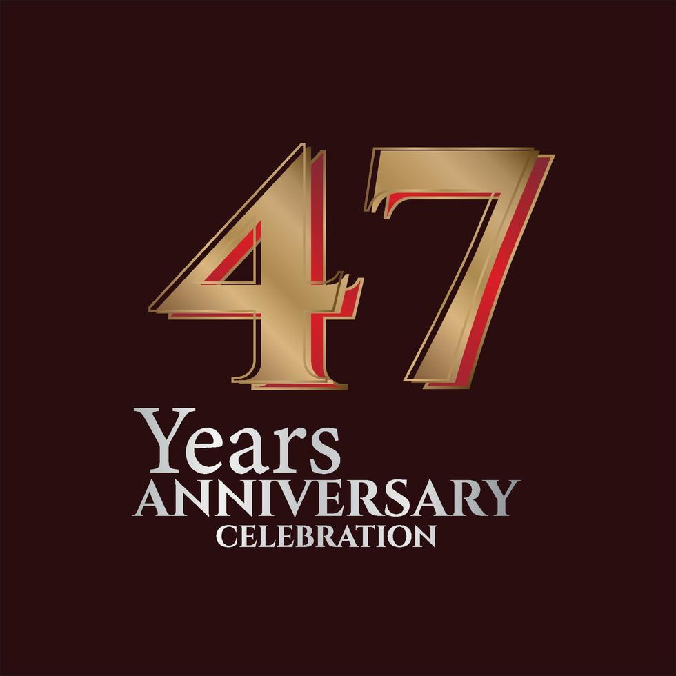 47: e år årsdag logotyp guld och röd Färg isolerat på elegant bakgrund, vektor design för hälsning kort och inbjudan kort