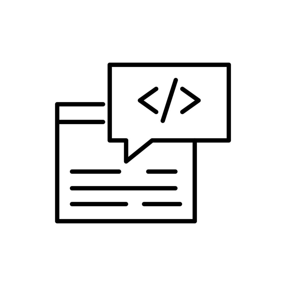einfaches vektorisoliertes piktogramm gezeichnet mit schwarzer dünner linie. bearbeitbarer Strich für Websites, Anzeigen, Geschäfte, Geschäfte. Vektorliniensymbol der Codierungsklammern im Feld nach Website vektor