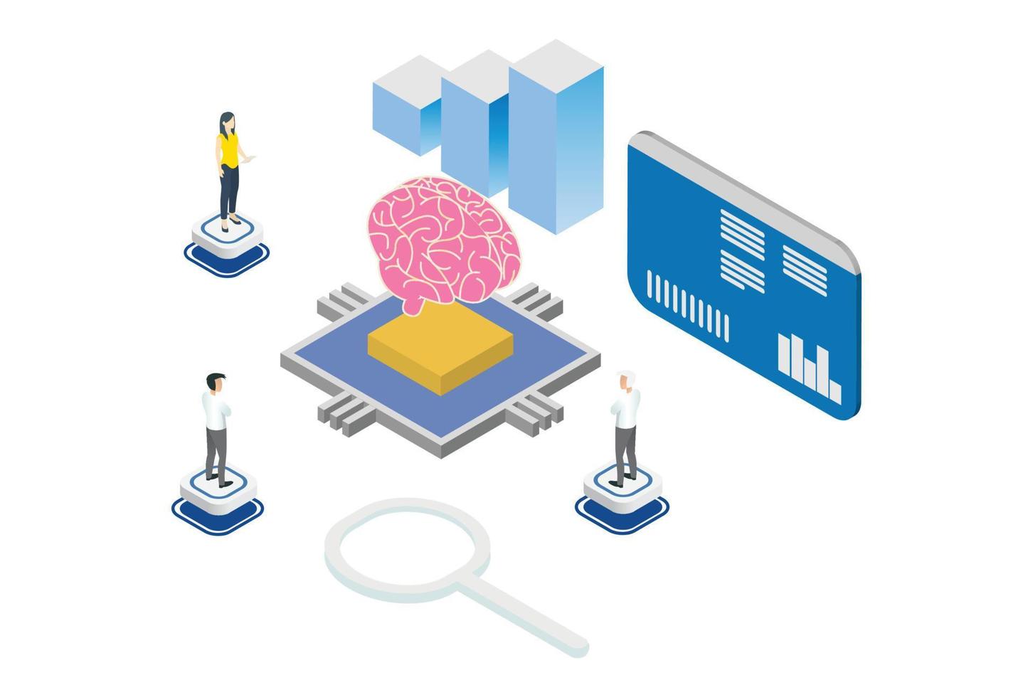 modern isometrisk artificiell intelligens illustration, lämplig för diagram, infografik, bok illustration, spel tillgång, och Övrig grafisk relaterad tillgångar vektor