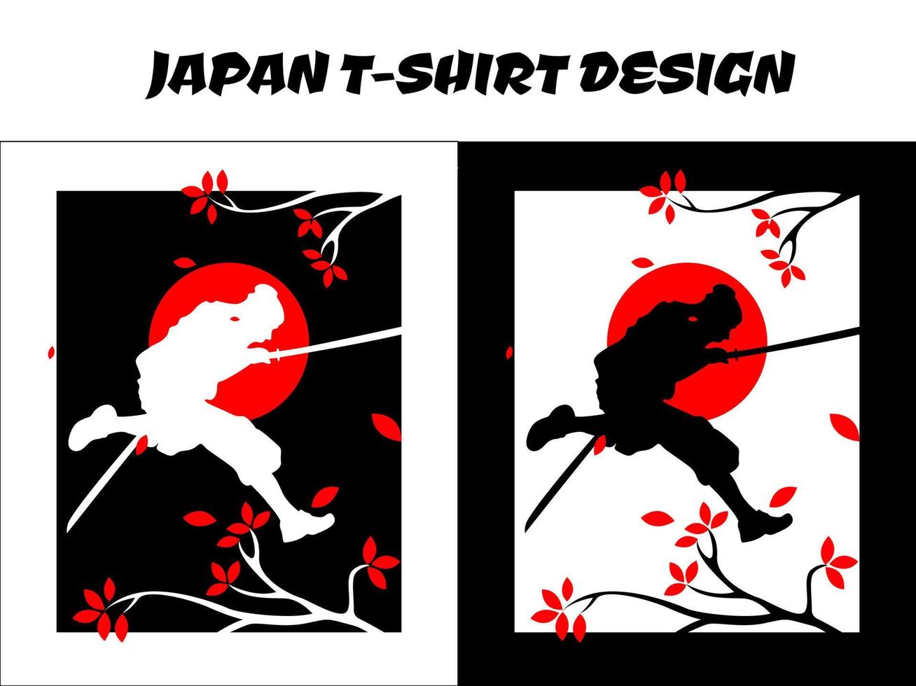 Silhouette eines Ninja mit zwei Schwertern, Krieger, Silhouette japanischer Ninja-Vektor für Design-T-Shirt-Konzept, Silhouette Ninja, japanisches T-Shirt-Design, Silhouette für ein japanisches Thema, laufender Ninja vektor