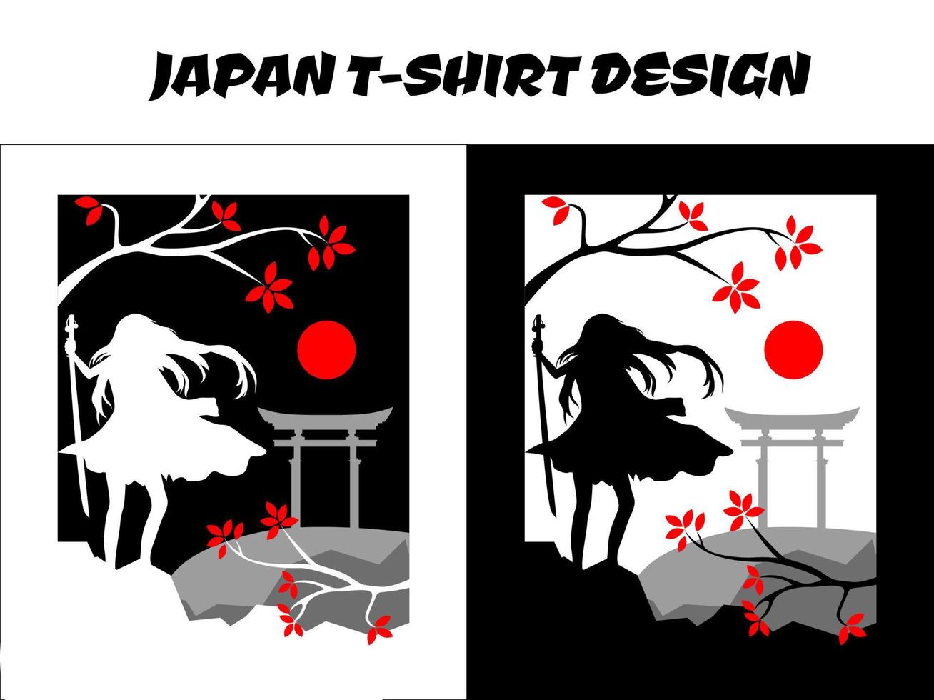 kvinna samuraj, silhuett japan samuraj vektor för design t skjorta begrepp, anime samuraj t-shirt design, lady samuraj