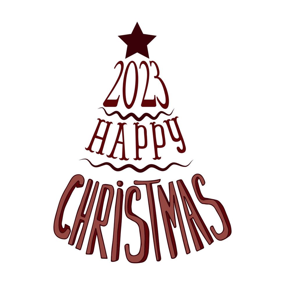 Weihnachtsbaum geschrieben mit Text bestehend aus Feiertagswörtern 2023 Jahr - Vektor