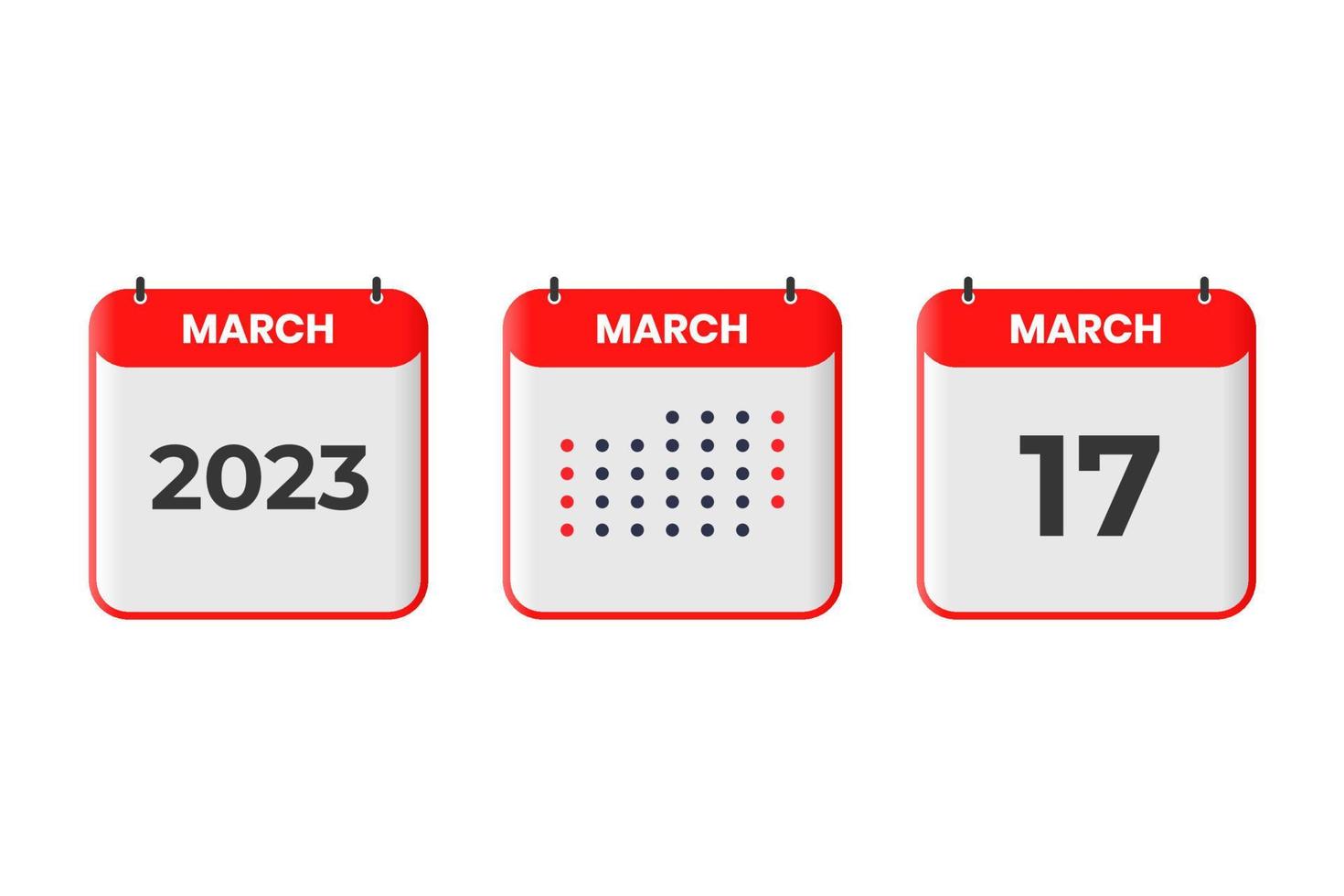 Mars 17 kalender design ikon. 2023 kalender schema, utnämning, Viktig datum begrepp vektor