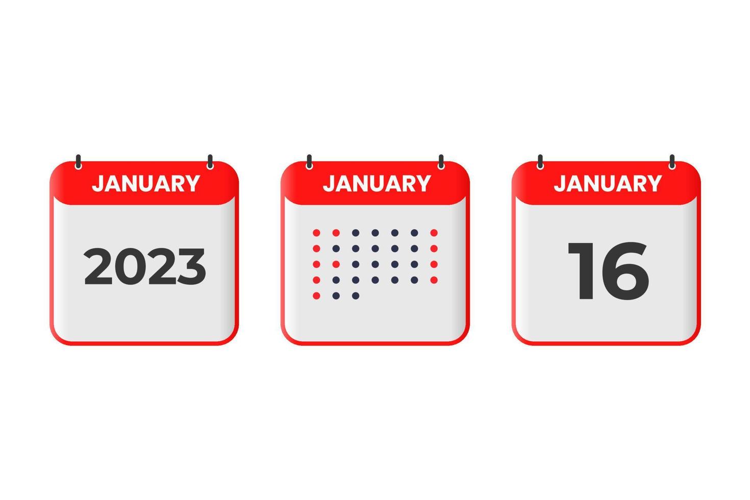 16. Januar Kalender-Design-Ikone. Kalenderplan 2023, Termin, wichtiges Datumskonzept vektor