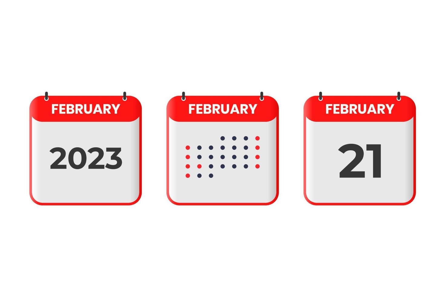 21. Februar Kalender-Design-Ikone. Kalenderplan 2023, Termin, wichtiges Datumskonzept vektor