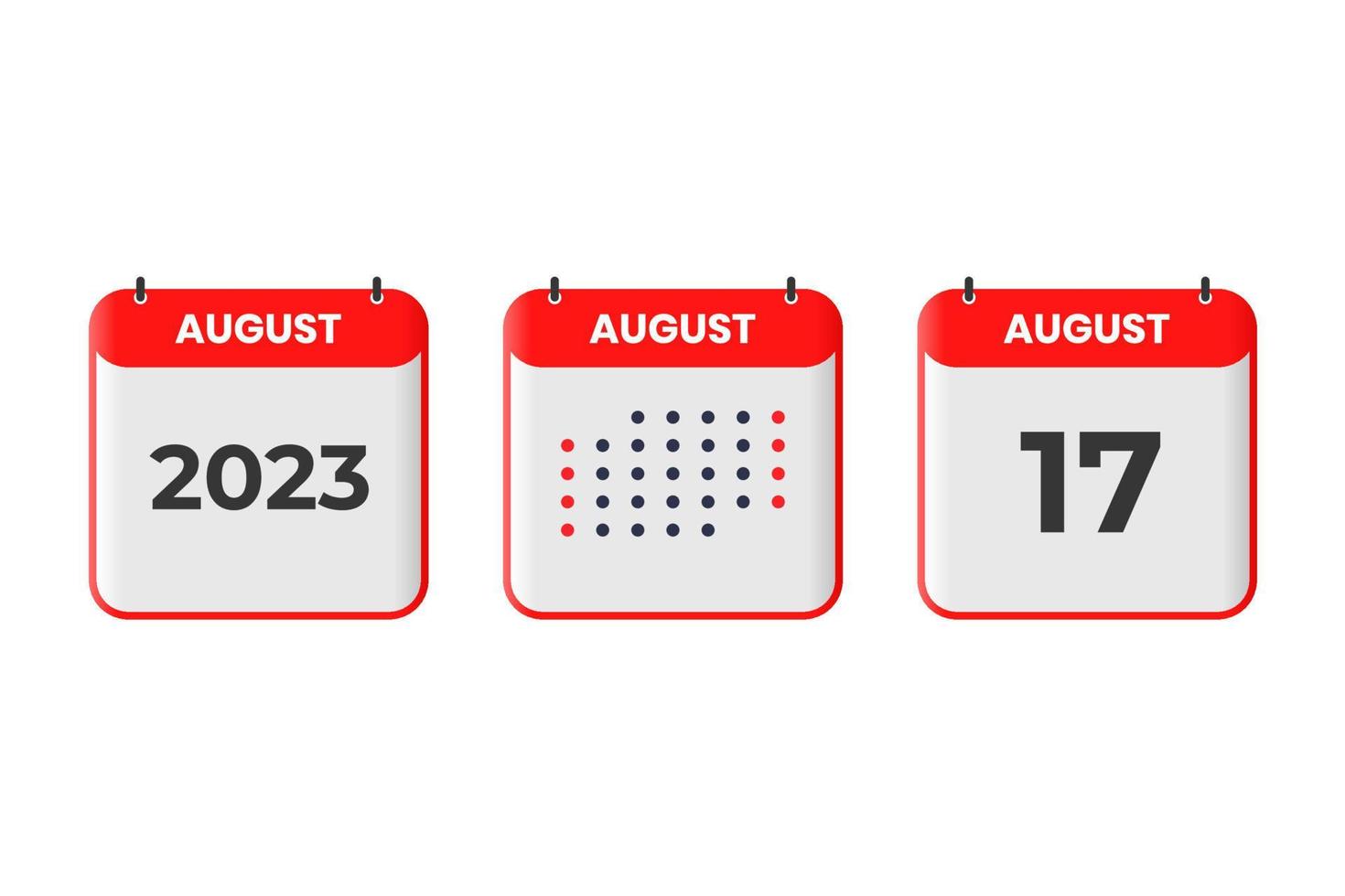 augusti 17 kalender design ikon. 2023 kalender schema, utnämning, Viktig datum begrepp vektor