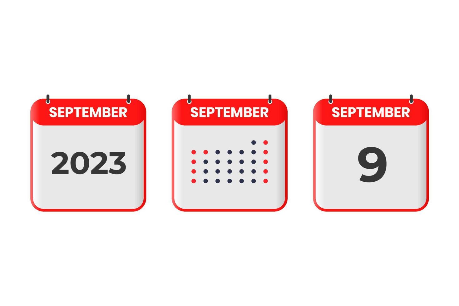 9. September Kalender-Design-Ikone. Kalenderplan 2023, Termin, wichtiges Datumskonzept vektor