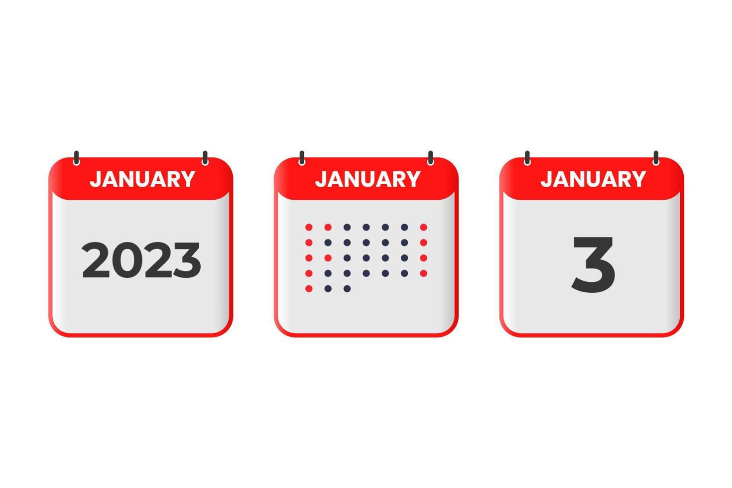 januari 3 kalender design ikon. 2023 kalender schema, utnämning, Viktig datum begrepp vektor