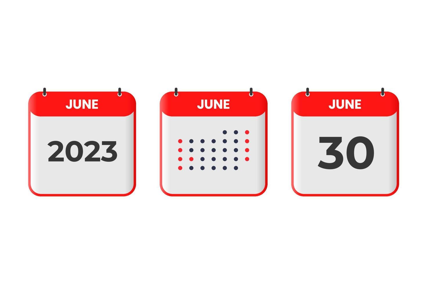 30. Juni Kalender-Design-Ikone. Kalenderplan 2023, Termin, wichtiges Datumskonzept vektor