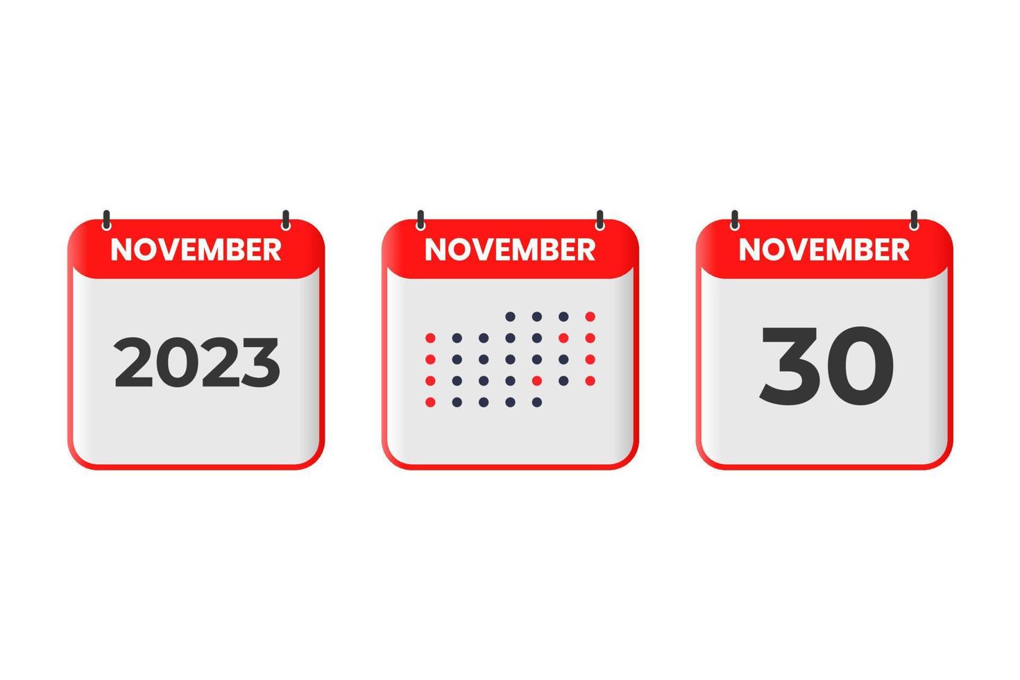 30. November Kalender-Design-Ikone. Kalenderplan 2023, Termin, wichtiges Datumskonzept vektor