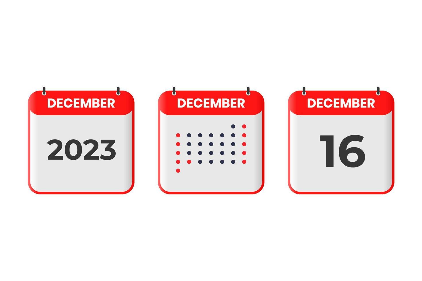 december 16 kalender design ikon. 2023 kalender schema, utnämning, Viktig datum begrepp vektor