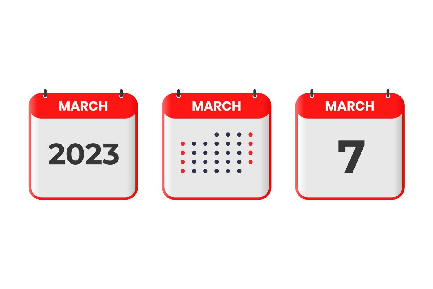 Mars 7 kalender design ikon. 2023 kalender schema, utnämning, Viktig datum begrepp vektor
